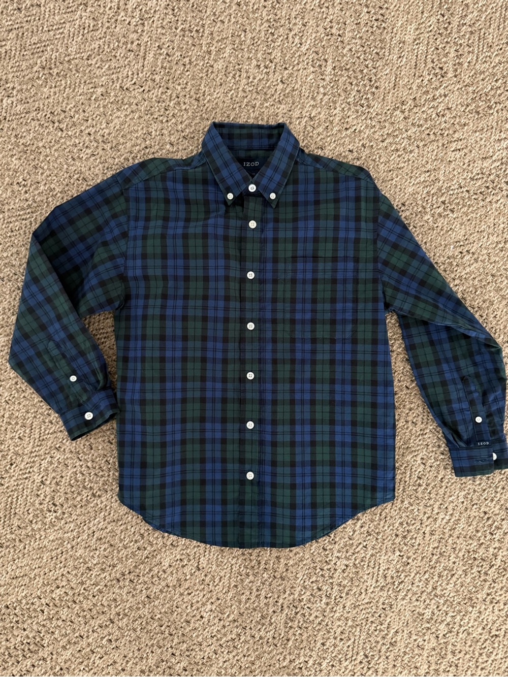 Izod Green and Blue Plaid Button-Down Shirt